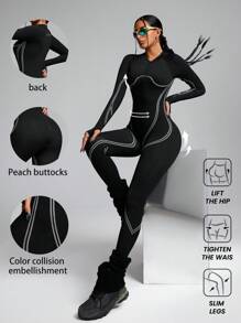 Innovista Seamless Black 3d Dynamic Lines Sports Jumpsuit,Tummy Control & Butt-Lifting Overall,Workout Outfits,Daily Casual & Yoga Fitness,Tummy Control & Butt-Lifting,Yoga, Women Outfit,Jumpsuits For Woman,Skiing,Hiking, Outdoor,Cycle