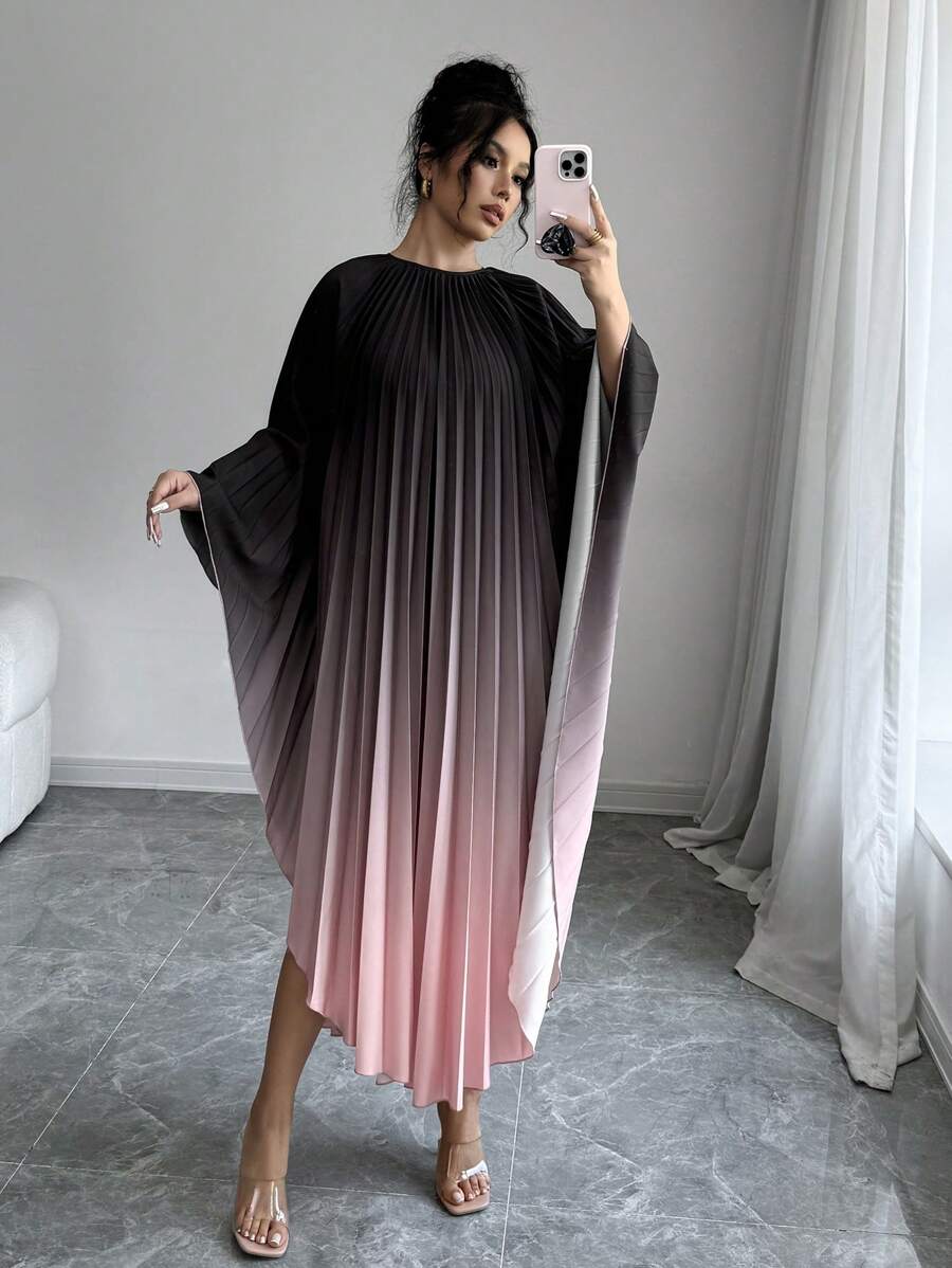 SHEIN Privé 女士优雅渐变褶皱长裙，秋季 - 彩色 - 查看 1