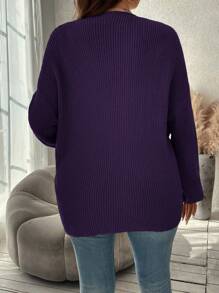 SHEIN Clasi Plus Size V-Neck Faux Pearl Decor Casual Pullover Sweater, Long Sleeve