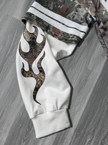 Aesthetic Post 男士字母与火焰印花圆领长袖休闲套头衫，秋季