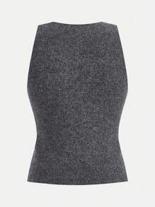 SHEIN LUNE Women Casual Solid Color Basic Cardigan & Tank Top 2Pcs Set, Autumn/Winter Winter Clothes For Women V Neck Sweater Winter Outfits For Women 2 Pieces Sets Ladies,Casual - Dark Grey - View 10