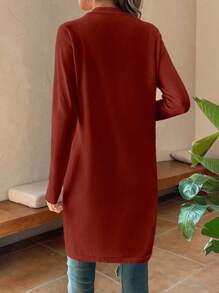 SHEIN LUNE Áo len cardigan mỏng nhẹ hở phía trước màu trơn đơn giản cho nữ, mùa thu/đông - trái cam - Xem 2