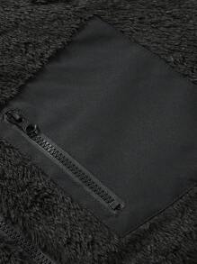 Manfinity Homme Men's Plain Zip Up Long Sleeve Fleece Hooded Jacket, Autumn/Winter - Black - View 5