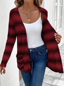 SHEIN LUNE 1pc Women's New Ribbed Fleece Ribbed Warm And Comfy Regular Jacket - Red - View 5