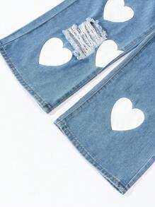 SHEIN Explorewe Girls' Heart Print Straight-Leg Jeans - Light Wash - View 3