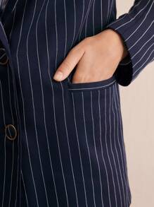 BizChic Bộ 2 quần áo vest sọc dài tay cho nữ, trang phục công sở thanh lịch, xuân/hè - Màu xanh hải quân - Xem 6