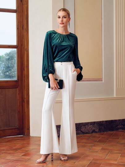 ZEYLAH 纯色灯笼袖褶皱衬衫