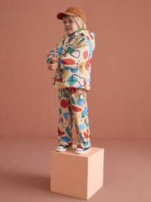 THE HAPPY LOOK Young Boy Geometric Print Long Sleeve Hooded Casual Padded Coat For Everyday Wear, Autumn/Winter