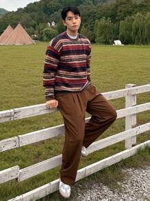 DAZY Pantaloni casual largi pentru bărbați, de culoare uni, plisați, pentru toamnă