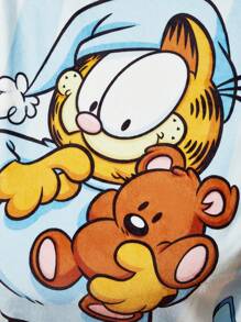 GARFIELD X SHEIN Cute Cartoon & Letter Print Contrast Stripe Throw Blanket