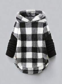 INAWLY Plaid Patchwork Faux Sherpa Women Casual Sweatshirt, Autumn/Winter