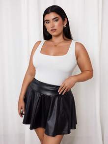 SHEIN PETITE CURVE Plus 休闲方领纯色基本款背心 - 白色 - 查看 3