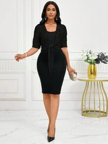 SHEIN Lady Women Autumn And Winter Casual Elegant Work Black Lace Jacket - Black - View 3