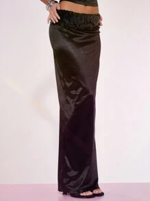MUSERA Contrast Sequin Waist Maxi Skirt Elegant Spring Summer Ibiza, Holiday, Club