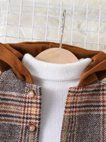 SHEIN Baby Boy Plaid Print Hooded Coat Without Sweater, For Christmas - Multicolor - View 3