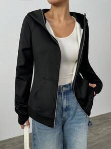 SHEIN EZwear Chaqueta con cremallera forrada térmicamente, ajustada, nueva para mujer de otoño/invierno