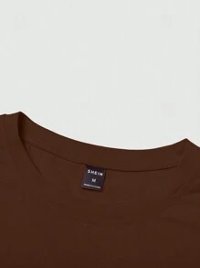 Manfinity Homme Men's Solid Color Round Neck Long Sleeve Casual T-Shirt, For Fall - Coffee Brown - View 4