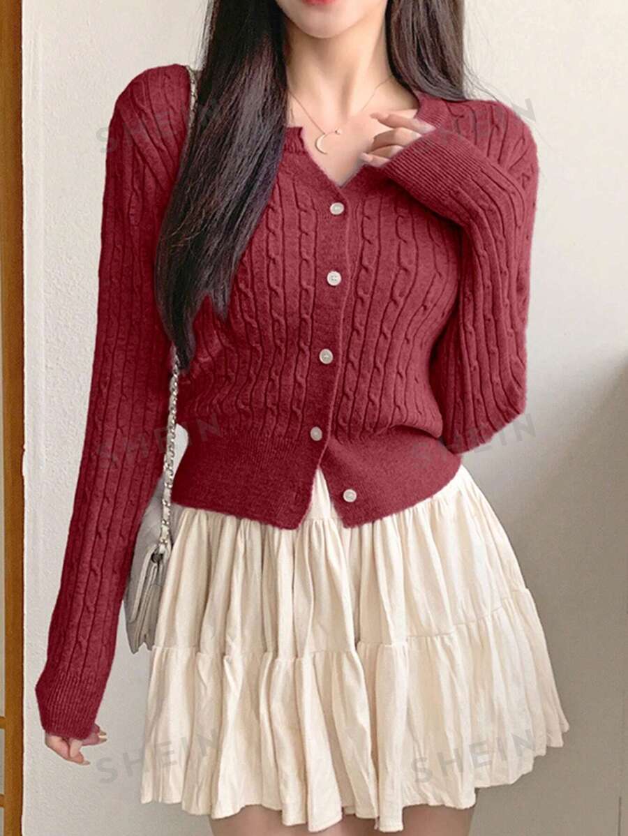 DAZY Cárdigan de punto con botones en el frente, de color liso, para uso casual diario, para otoño/invierno