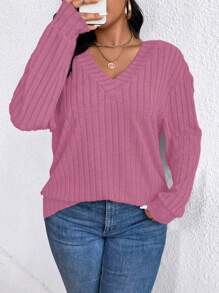 SHEIN LUNE Áo nỉ dệt kim trơn vai trễ cỡ lớn cho mùa thu - Màu Hồng Tươi - Xem 3