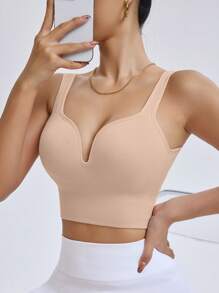 Easithlete Áo ngực thể thao cường độ cao không đường may Racerback, Áo ngực thể thao không có miếng đệm tháo rời, Áo ngực thể thao có miếng đệm khâu sẵn, Hỗ trợ tác động cao với miếng đệm không thể tháo rời Cúp đúc, Dành cho phụ nữ, Áo ngực Racerback hỗ trợ cao, Tập luyện, Yoga, Chạy bộ - Màu be - Xem 5