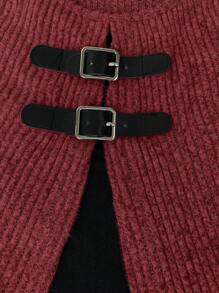 SHEIN LUNE 大码女式长袖休闲拼色拼接二合一上衣 - 酒紅色 - 查看 3