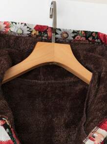 Christmas Plus Size Santa Claus Print Thermal Lined Zipper-Up Hooded Sweatshirt For Autumn/Winter