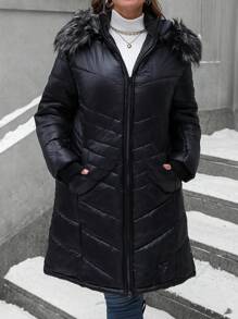 EMERY ROSE Vêtements d'hiver grande taille, manteau rembourré décontracté avec capuche et col en fourrure