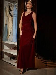 Eilly Bazar Vestido De Fiesta Elegante Para Mujer Con Cuello En V, Sin Mangas Y Con Clase - Burdeos - Ver 6