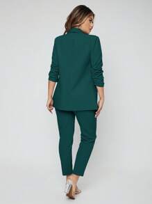 SHEIN SXY Plus Size Women's Solid Color Long Sleeve Casual Suit Set For Commuting - Dark Green - View 2