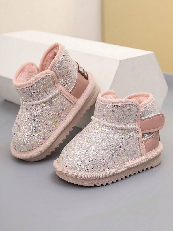 1 Pair Baby Girl Glitter Soft Warm Non-Slip Snow Boots, Suitable For Outdoor Wear In Autumn & Winter