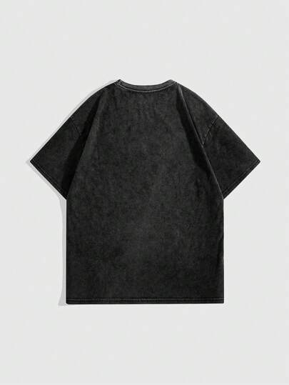 Street Life T-shirt avec impression aléatoire de fleurs et de flocons de neige, avec une sculpture d'ange punk pour femmes