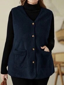 EMERY ROSE 大码双口袋泰迪背心冬季外套带口袋