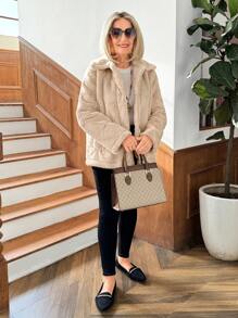 SHEIN LUNE Women's Casual Fur Collar Coat Winter Jacket Women