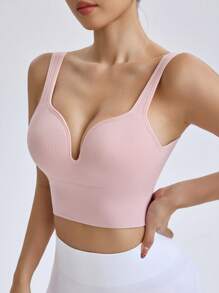 Easithlete Seamless High Strength Fixed Cup Sports Racerback Bra,Sports Bras Without Removable Pads ,Sports Bra With Sewn-In Pads, High Impact Support With Non-Removable Pads Molded Cups,For Women High Support Racerback,Workout, Yoga,  Running - Dusty Pink - View 3