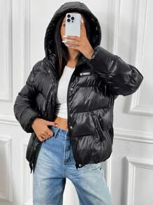 SHEIN EZwear Áo khoác lông vũ dày ấm áp màu đen mùa đông mới cho nữ - màu đen - Xem 5
