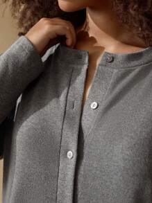 Ocili Leisure Soft Rib Knit Comfortable Shell Button Women Jumpsuit Loungewear