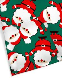 PopScrub Plus Size Vrouwen Kerstmis Cartoon Kerstman Print Verpleegkundige Scrub Uniformen Top, Groene Achtergrond Met Rood & Wit