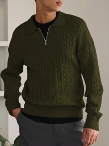 Manfinity Hypemode Men's Solid Color Front Zipper Long Sleeve Simple Knitwear, Casual For Daily Wear