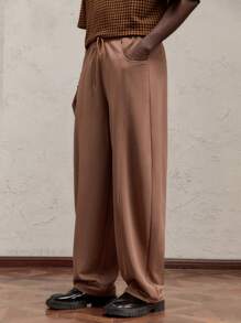 AKNOTIC Party Men Knitted Elastic Waist Loose Straight Leg Casual Sweatpants, Suitable For Autumn - Mocha Brown - View 6