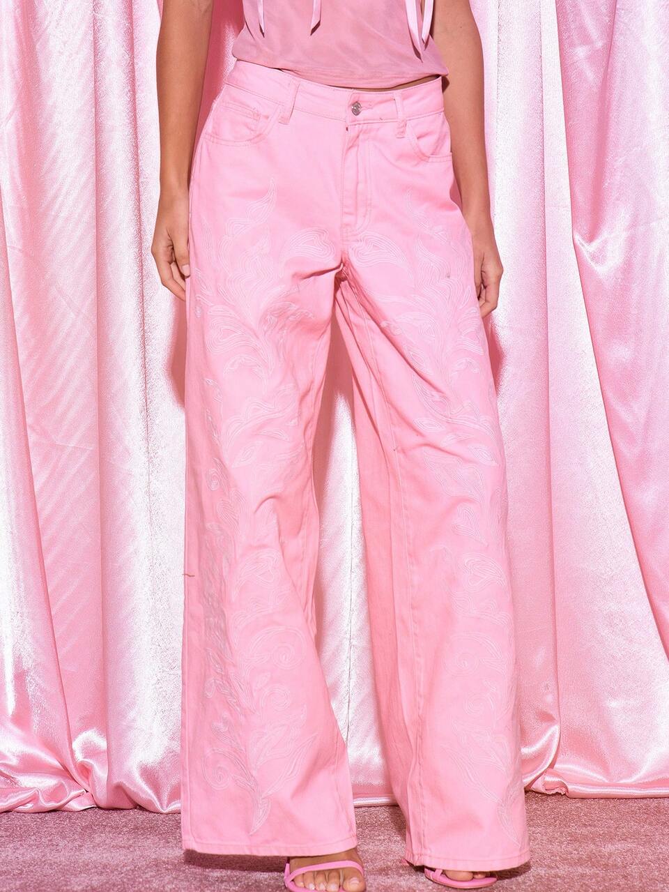 Embroidered Pink Jeans Cute Y2K Sexy Vintage Spring Summer