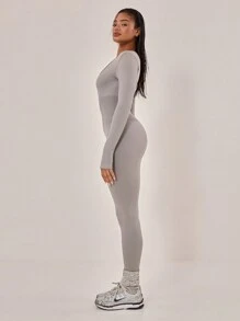 Musera Sport Ribbed Waist Long Sleeve Unitard Sports Jumpsuit ,Padel, Tennis, Pickleball