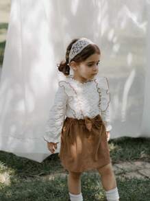 2pcs Baby Girls' Ruffle Collar Jacquard Long Sleeve Top And Skirt Set, Suitable For Outing, Spring/Autumn - Multicolor - View 5