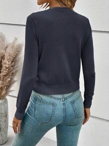 SHEIN Frenchy 女式单排扣休闲短款开衫，纯色长袖，秋季 - 深灰色 - 查看 2