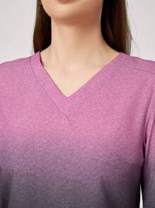 TaskEZ V-Neck Long Sleeve Ombre Minimalist Top And Pants Scrub Uniform Set - Multicolor - View 3