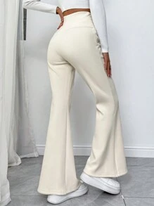 SHEIN EZwear 秋冬季保暖喇叭裤黑色保暖内衬 - 白色 - 查看 2