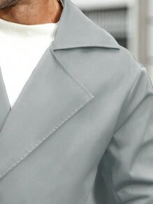 Manfinity Homme 大码男士休闲纯色双排扣风衣，秋季 - 淺灰色 - 查看 4