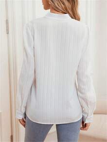 Elegant Long Sleeve V-Neck Shirt - White - View 2