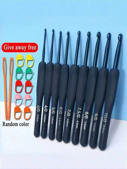 Zazumi 9 st blå virknålar i rostfritt stål, mjukt grepp, ergonomiska stickor för amigurumi, garn, pyssel, nybörjare, jul, presenter, vinterpyssel, virkverktyg, virkade tillbehör