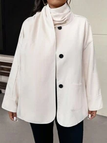 SHEIN Frenchy Plus Size Solid Color Scarf Jacket, Casual Autumn/Winter - Apricot - View 4