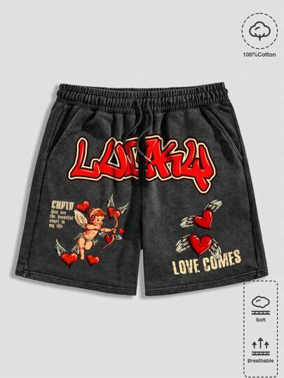 Street Life Men's Letter Graphic Shorts, Ideal For Daily Wear In Spring And Summer, School